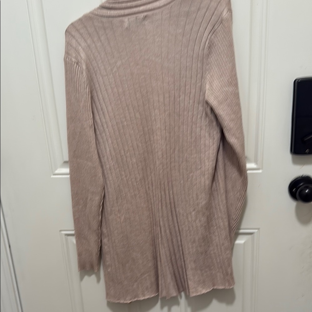 Tan Open Front Ribbed Cardigan - Picture 3 of 3